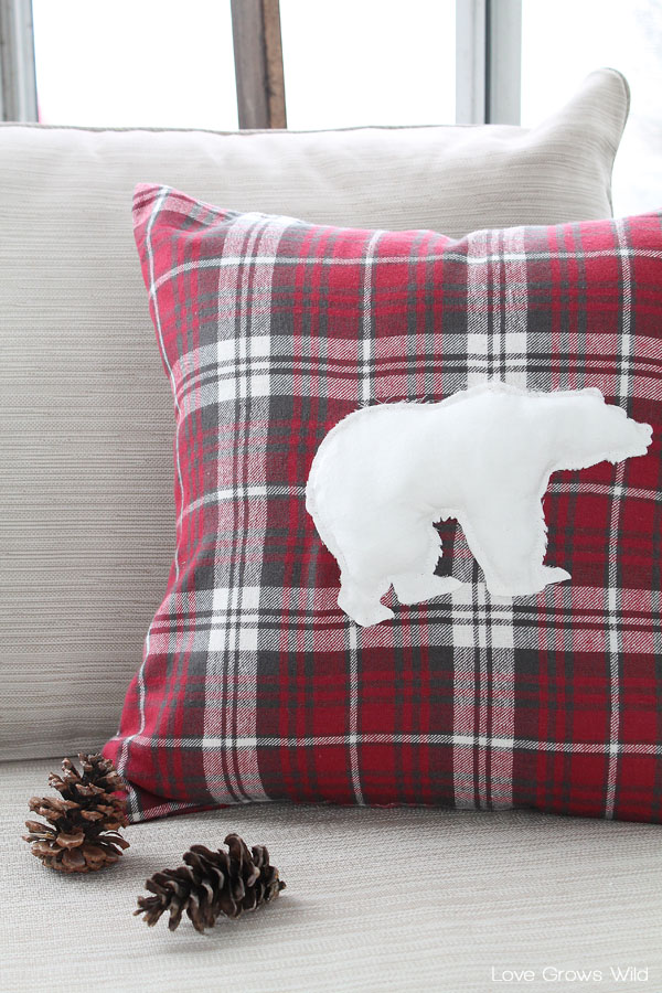 Polar bear plaid pillow.