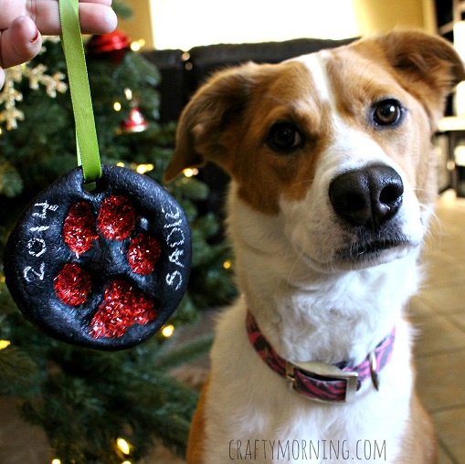 Puppy paw print salt dough Christmas ornament.