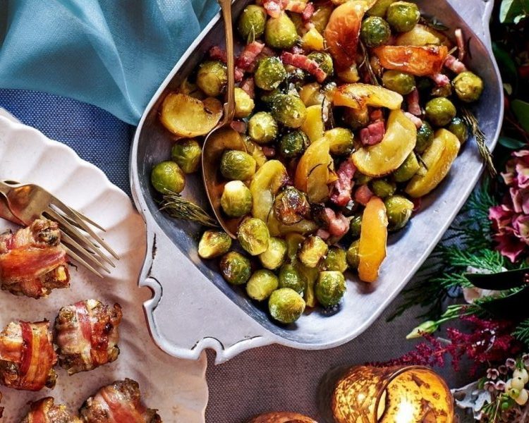 Roast sprouts, apples and pancetta.