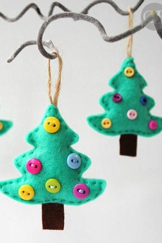 Small felt Christmas tree ornament decorated with buttons.