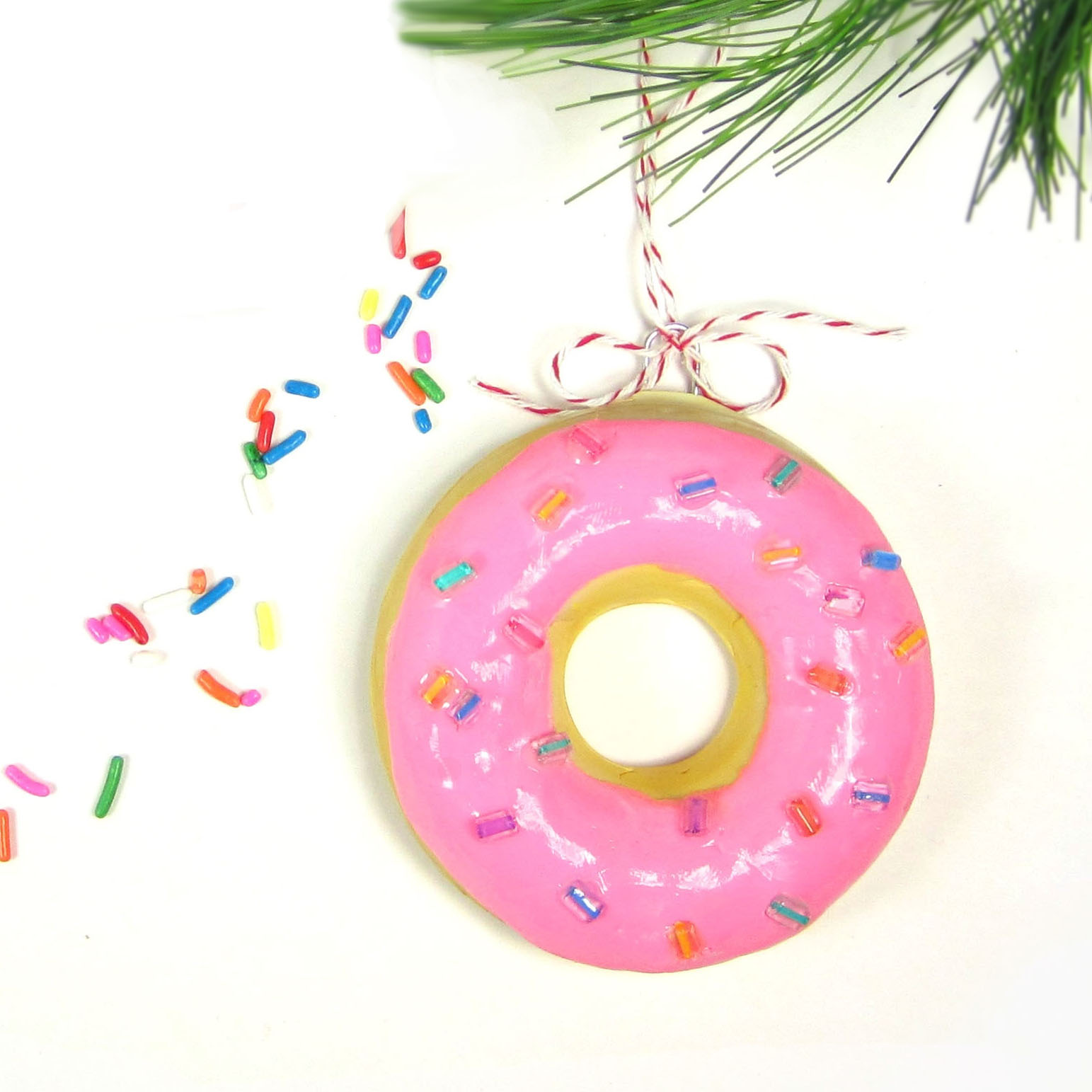 Sprinkles donut Christmas tree ornament.