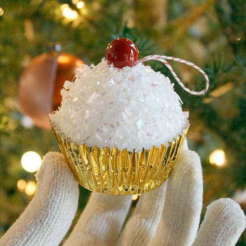 Styrofoam ball cupcakes ornaments.