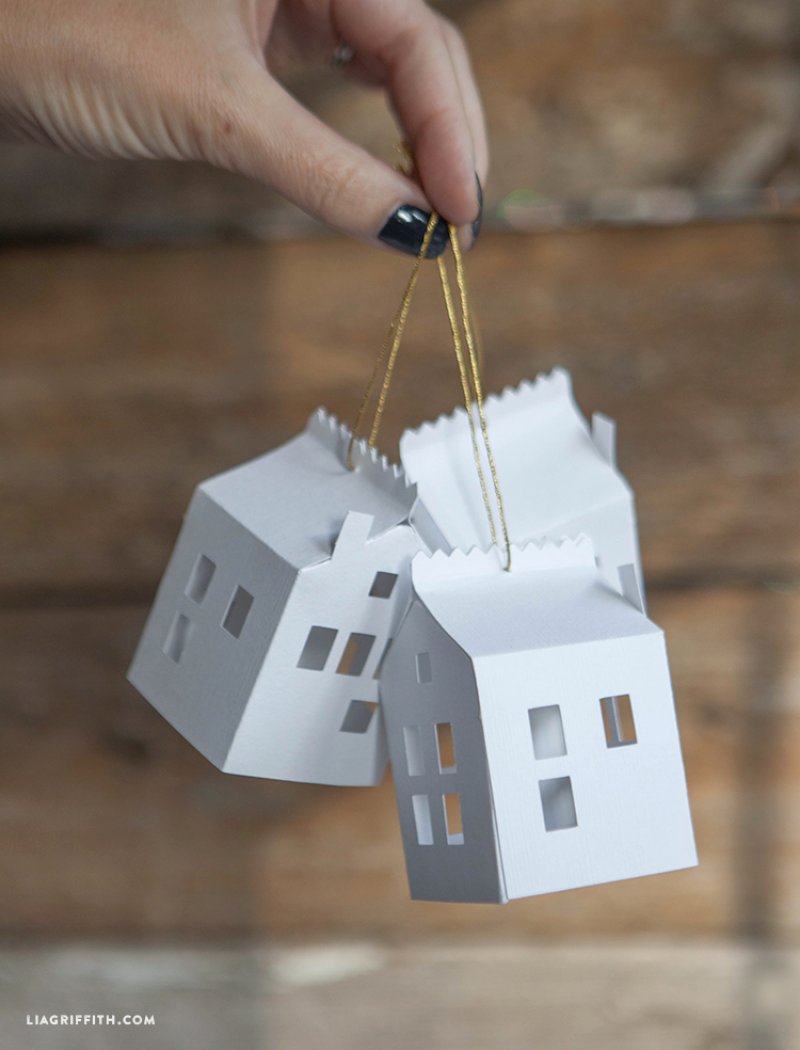 Tiny paper house ornaments.