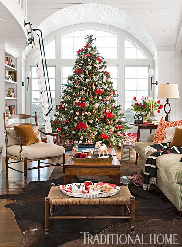 Traditional living room Christmas decor.