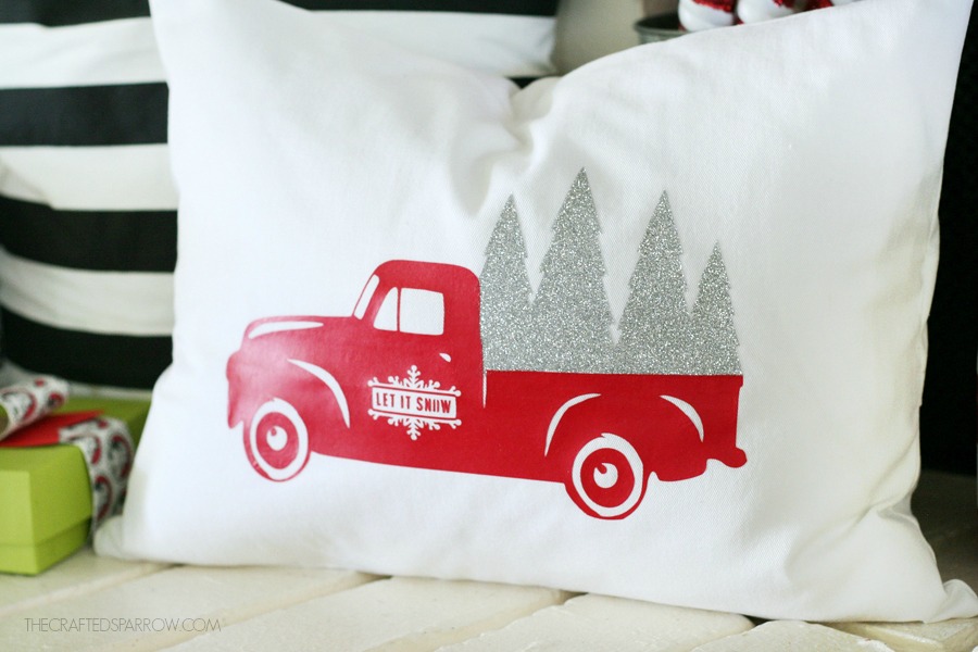 Vintage truck Christmas pillow.