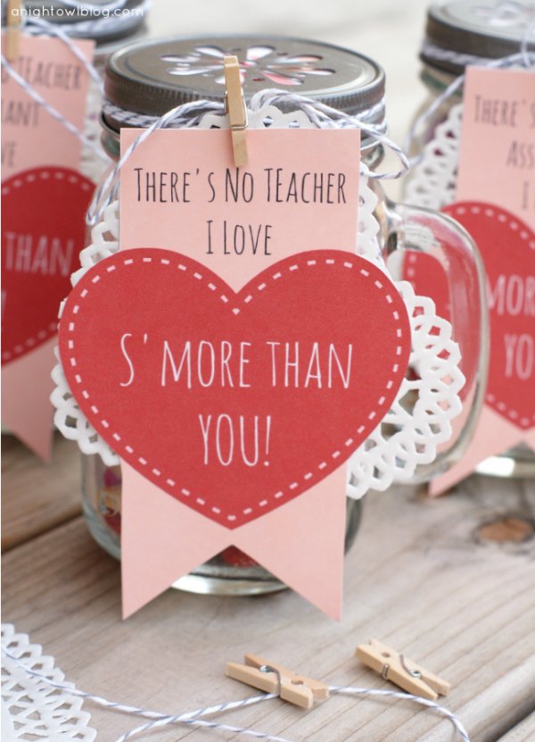 A perfectly sweet Teacher S mores Mason Jar Valentines gift.