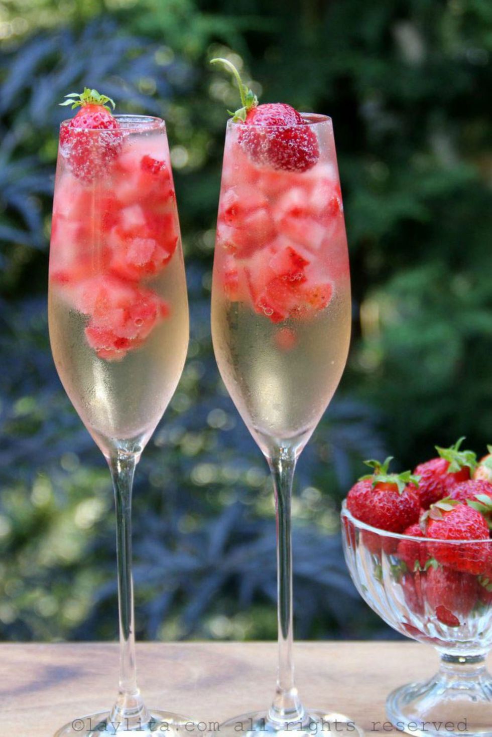 Champagne and strawberries heart ice cubes.