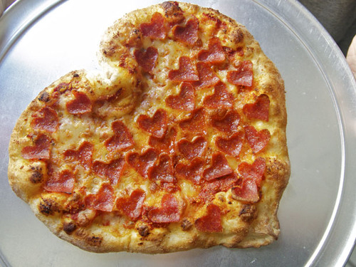 Heart shape pepperoni pizza.