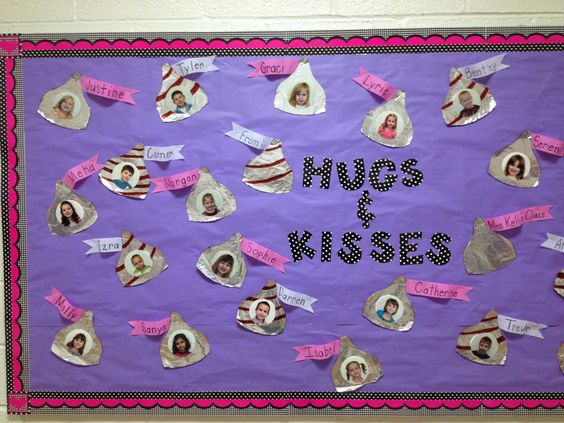 Hugs and kisses Valentine's day bulletin board decor.