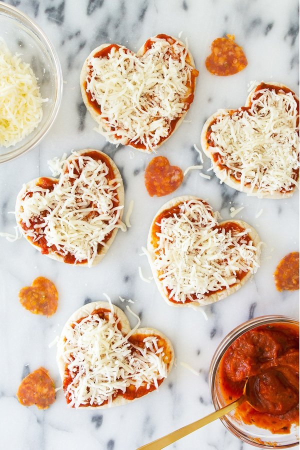 Little heart pizzas.