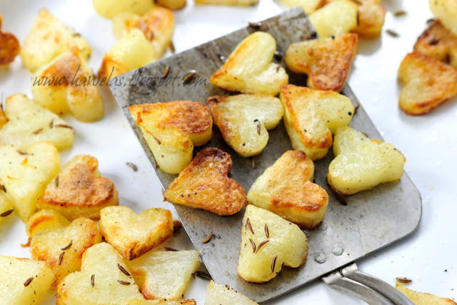 Roasted heart potatoes.