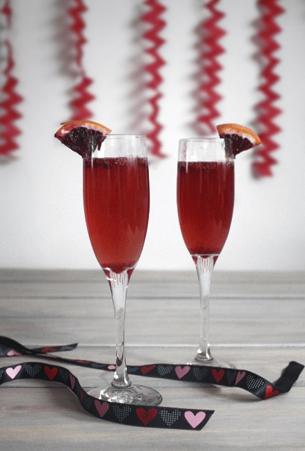 Valentines day champagne cocktail.