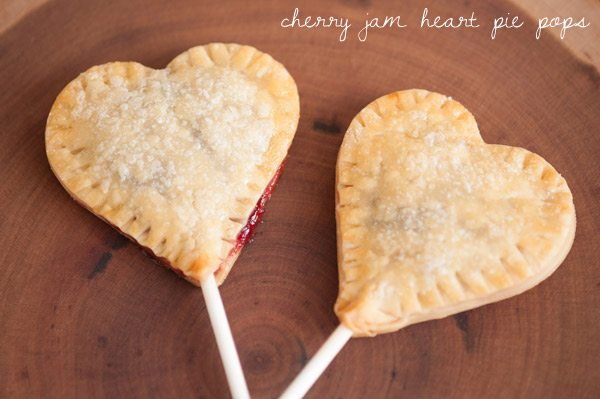 Cherry jam heart pie pops.