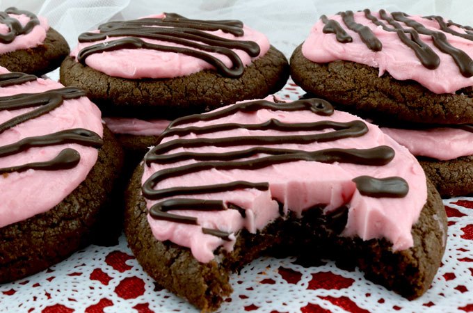 Chocolate Cookies with Raspberry Frosting.