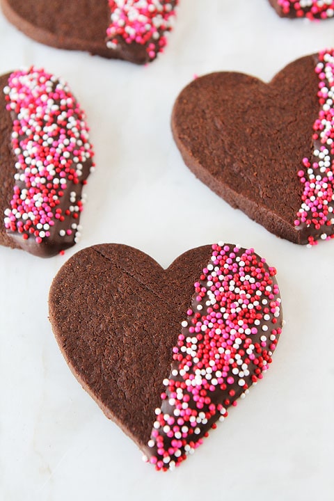 Chocolate short bread heart cookies.