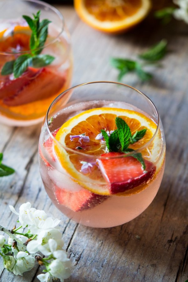 Cointreau Rose Cocktail With Strawberries.