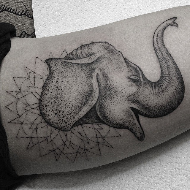 Dot work elephant tattoo.