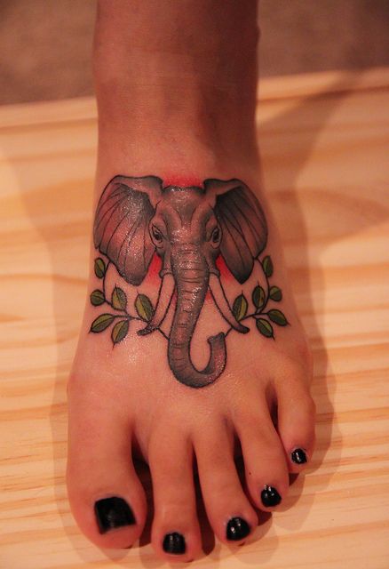 Elephant foot tattoo.