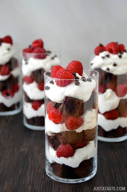 Fruit chocolate brownie trifle.