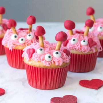 Furry monster Valentines day cupcakes.