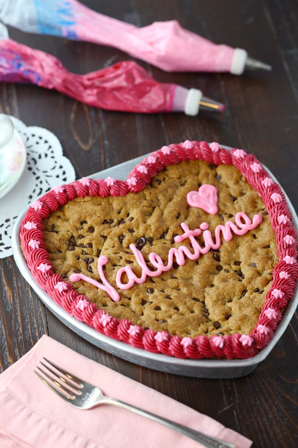 Giant chocolate chips heart cookie.