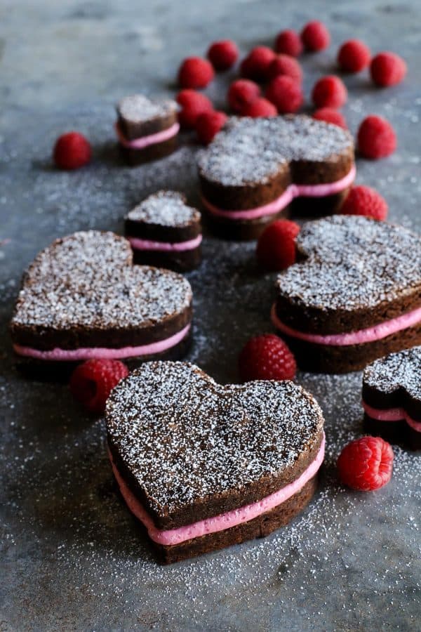 Heart Shaped Brownies with Fresh Raspberry Butter cream.