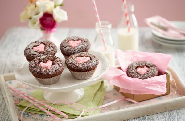 Heart chocolate cupcakes.