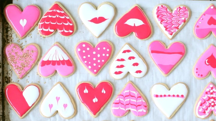 Heart shape cookies with royal icing.