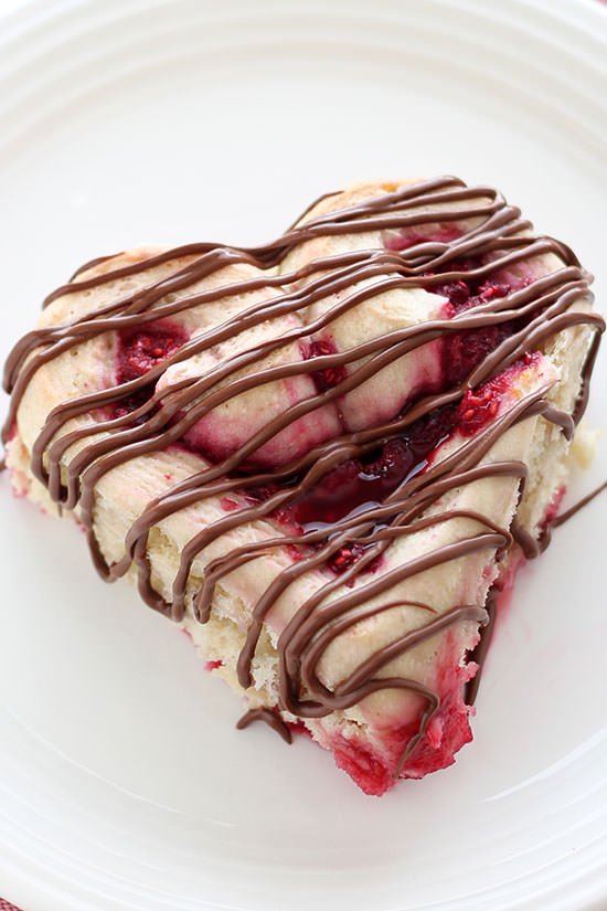 Heart shaped raspberry rolls.