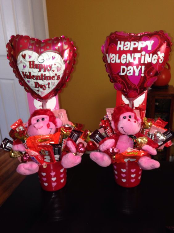 Large pink monkey valentines bouquets.