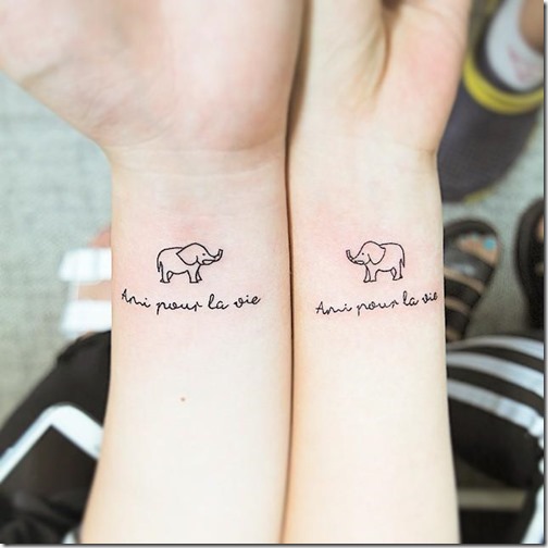 Matching elephant tattoo for friends.