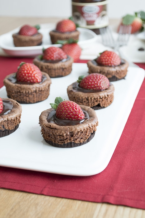 Mini chocolate strawberry cheesecake.