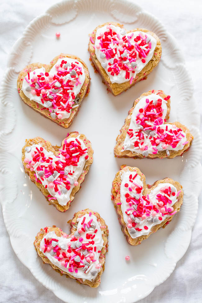 Soft frosted Valentine's day heart cookies.