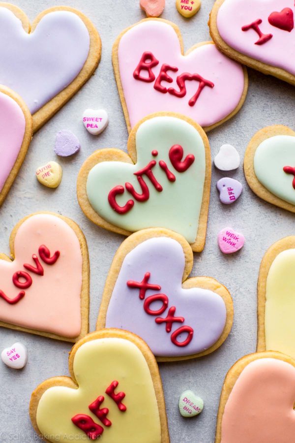 Valentines Day heart sugar cookies without cute little sayings on top.