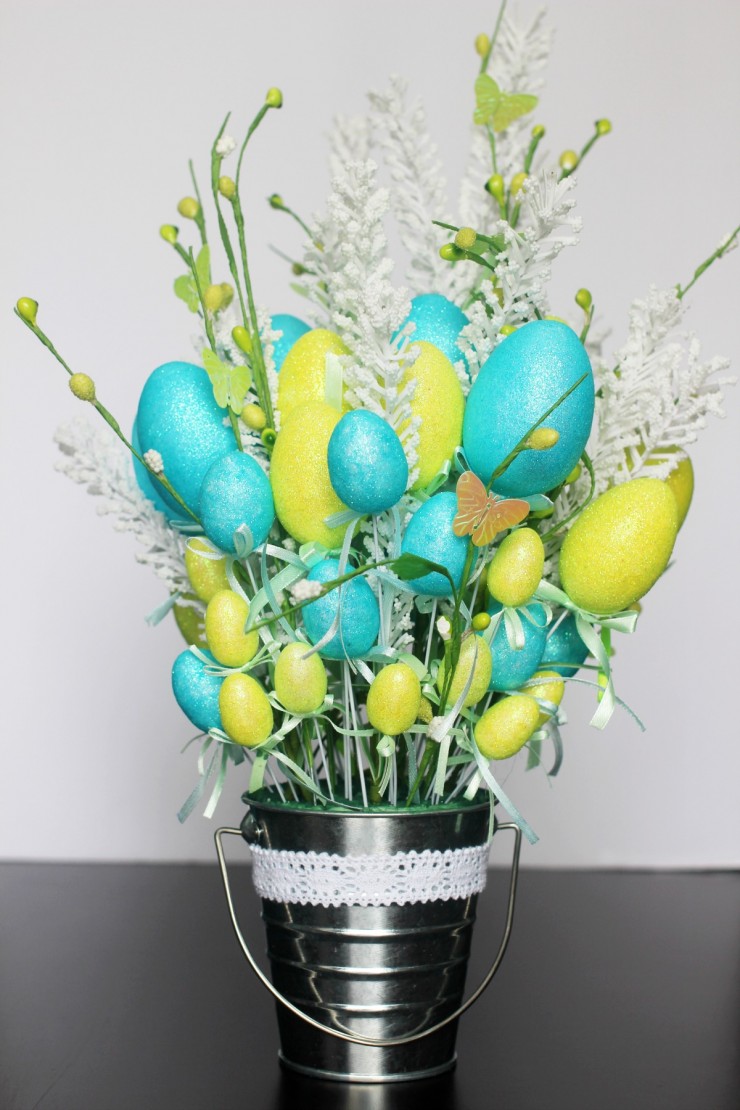 Artificial egg floral arrangement.