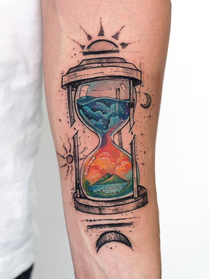 Awesome hourglass with sun and moon.