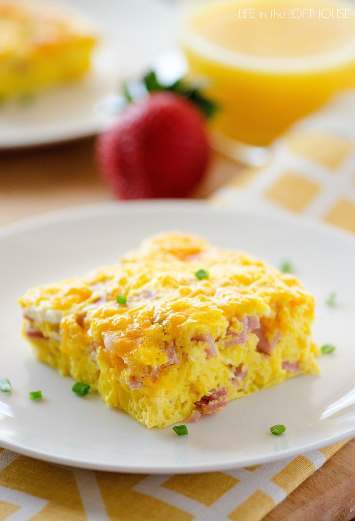 Baked ham and cheese omelette.