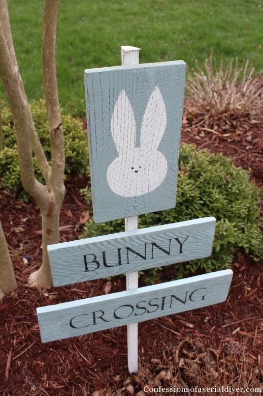 Bunny crossing sign from fence pickets.