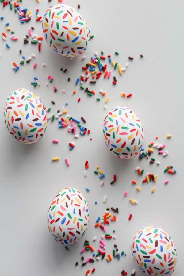 Colorful sprinkle eggs for Easter.