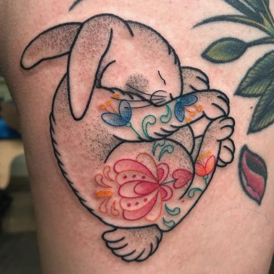 Dot work bunny tattoo.
