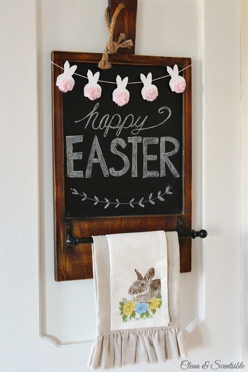 Easter bunting with pom-pom bunnies.