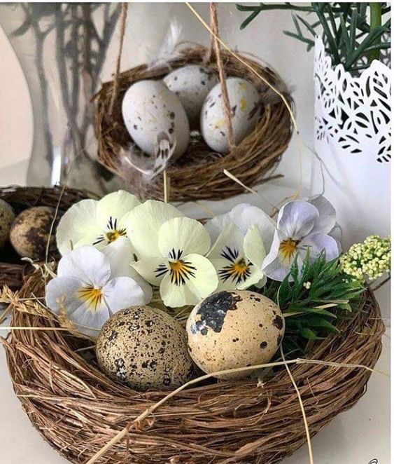 Egg nest centerpiece for Easter decor.