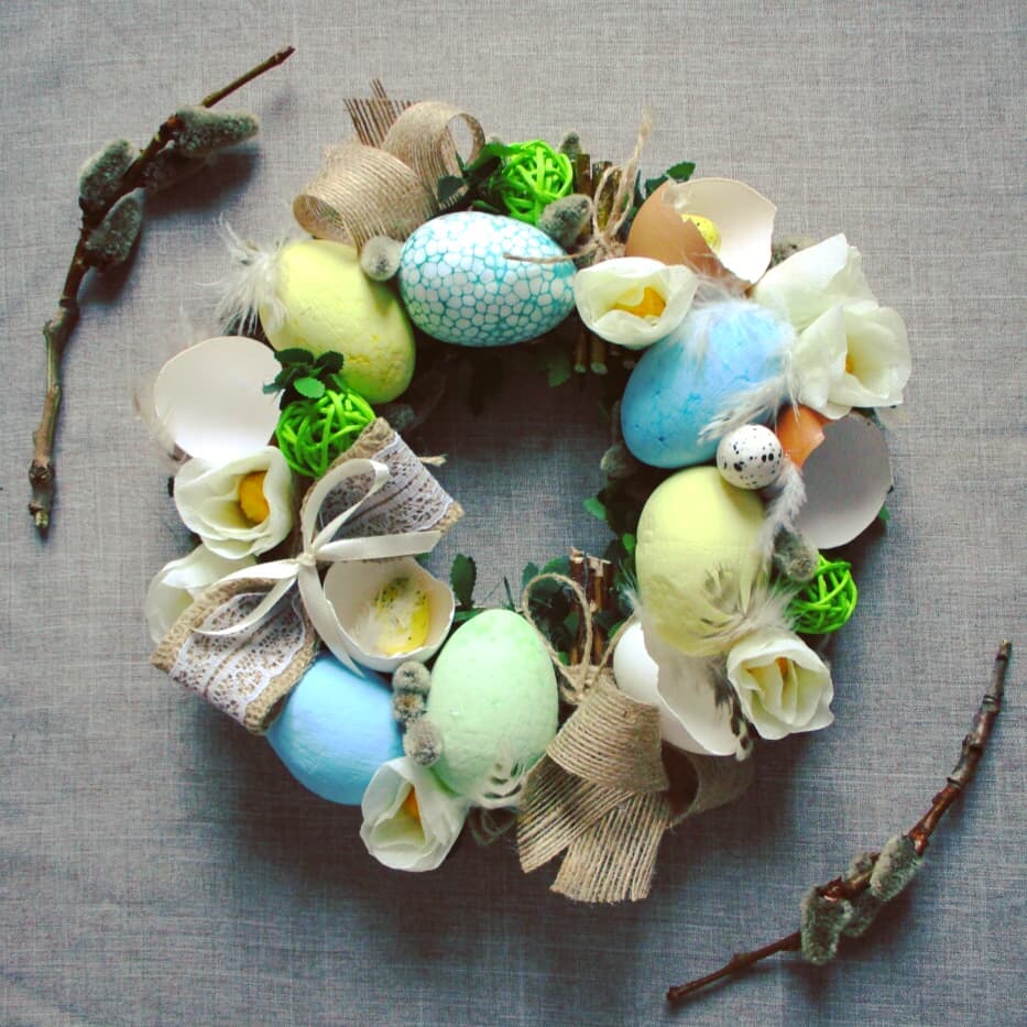 Handmade egg wreath.