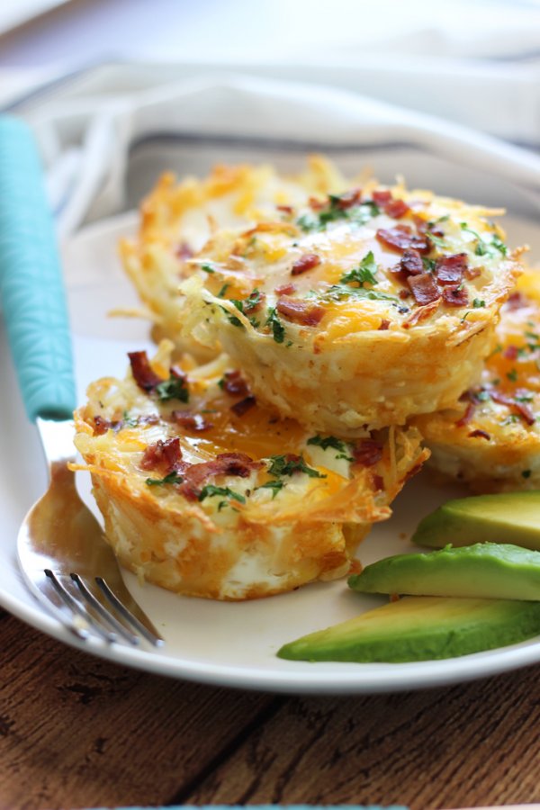 Hash Brown Egg Nests with Avocado.