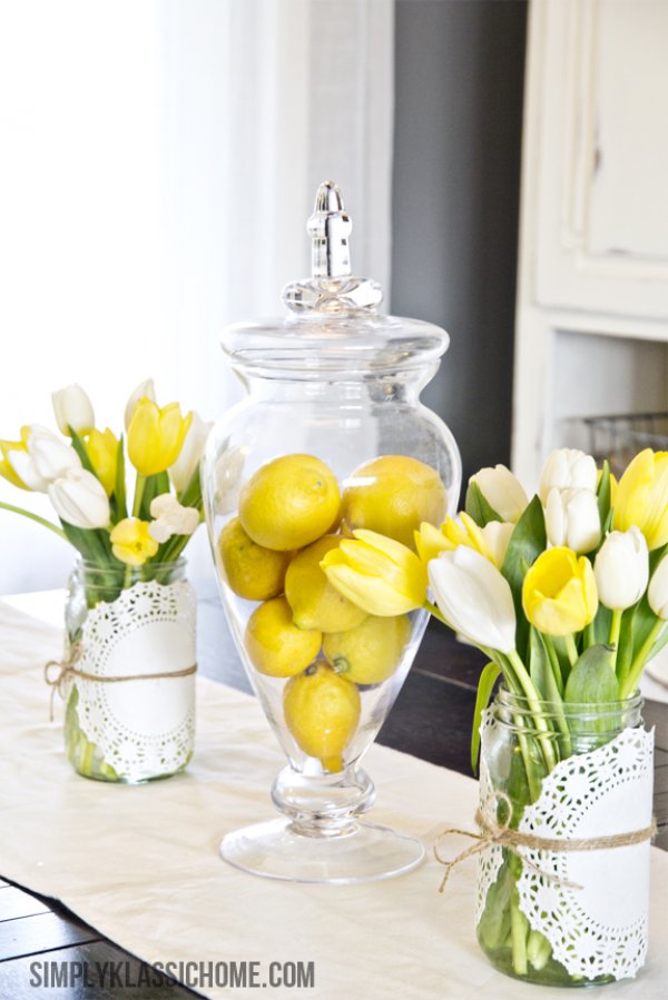 Lemon and Yellow flowers DIY Easter Centerpiece.