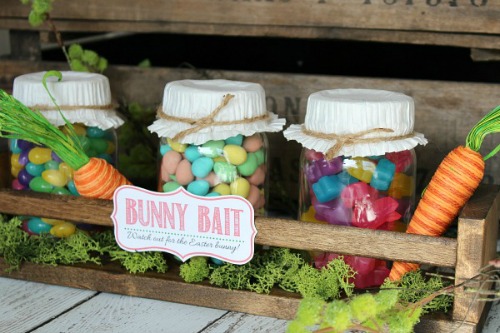 Mason jars with bunny bait.