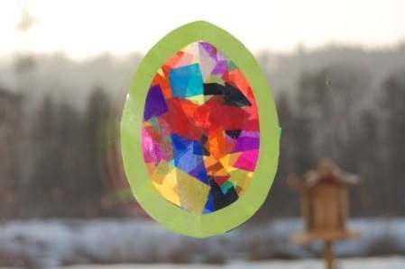 Tissue paper Easter egg sun catcher.