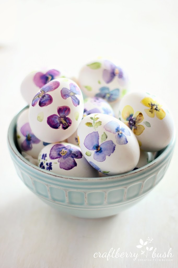 Watercolor flowers on egg for spring.