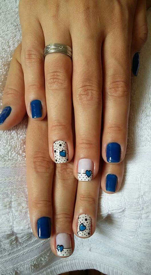 Blue Themed Nails With Polka Dots
