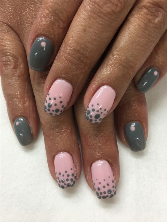 Ombre Grey & Silver Polka Dots Nails